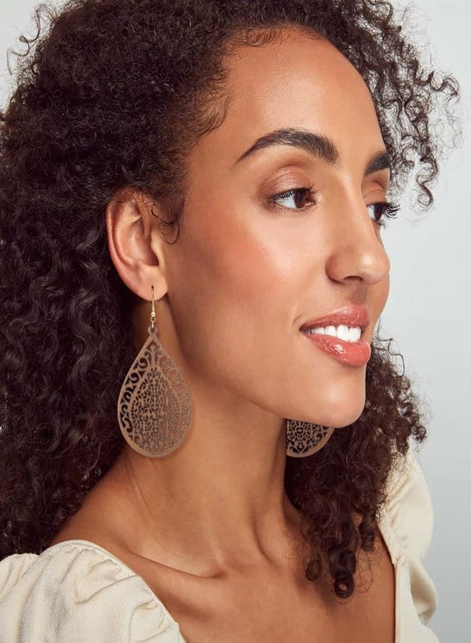 Wovanoo Wooden Hoop Earrings for Women 2 Pairs Natural Wooden Teardrop Earrings Lightweight Drop Dangle Earring Brown - Image 3
